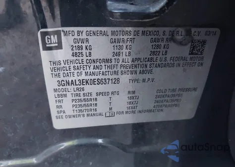 2014 Chevrolet Captiva Sport Lt from USA, damaged, VIN 3GNAL3EK0ES637128